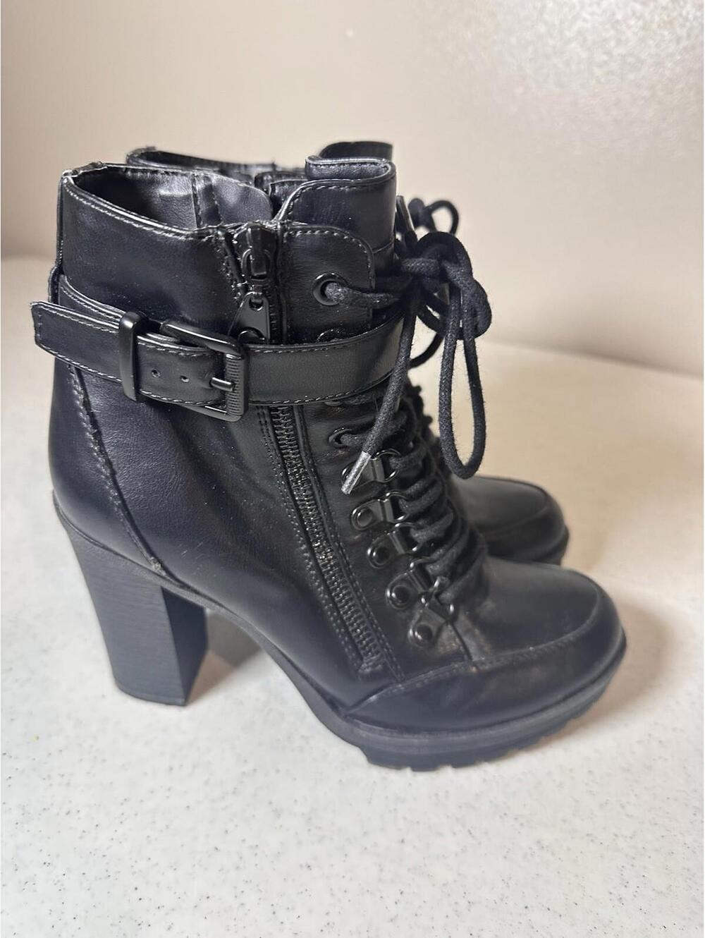 G by Guess Black Ankle Combat Boots with Buckle Detail size 7